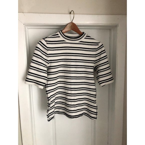 Maeve Anthropologie mock neck striped t-shirt - Picture 1 of 3